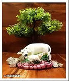 Poly resin Kamdhenu Cow and Calf statues for temple decor, height 10cm, length 12cm, breadth 7cm from Haridwar