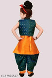 Pativala Indian hand-painted dress, orange and green printed fabric, fitted style