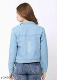 Light blue denim Hello Kitty jacket with long sleeves and printed pattern, featuring popular cartoon character on a women's apparel item from India