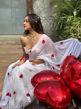 Trending heart shape embroidered white silk saree