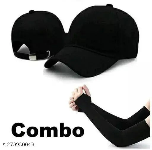 Cotton baseball cap and arm sleeves combo pack, modern style for kids and teens, solid color design from India
