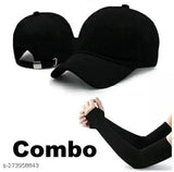 Cotton baseball cap and arm sleeves combo pack, modern style for kids and teens, solid color design from India