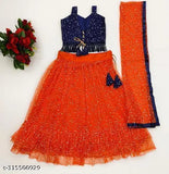 Fully stitched net lehenga choli and dupatta set with embellishments, Indian traditional dress for girls aged 6 months to 10 years
