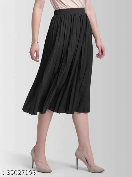 Women's black midi skirt, long hem, high waistband, casual style