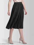 Women's black midi skirt, long hem, high waistband, casual style