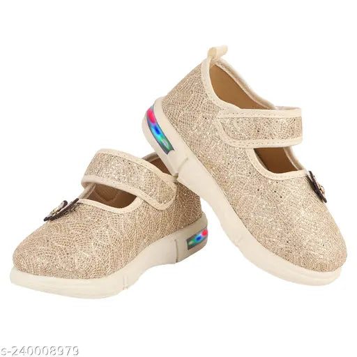 Beige textured booties for girls by Levot Lily, PVC sole, Velcro fastening