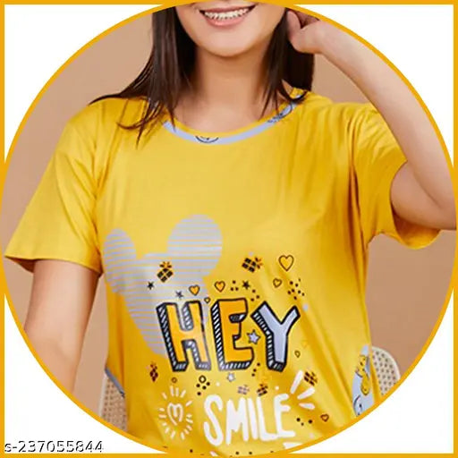 Vibrant printed cotton nightsuit long t-shirt with two side pockets, soft and cool for summer in 100% cotton. Very good quality, reasonable price, India origin