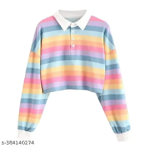Magical rainbow striped lycra long sleeve crop top, suitable for both teen girls and women