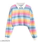Magical rainbow striped lycra long sleeve crop top, suitable for both teen girls and women