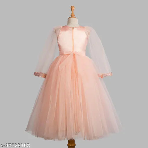 Peach net party dress for kids, embellished with toy balloons, suitable for 1-2 years