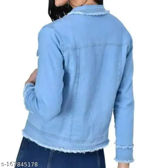 Solid-colored denim jacket for women, international brand from India, long sleeves