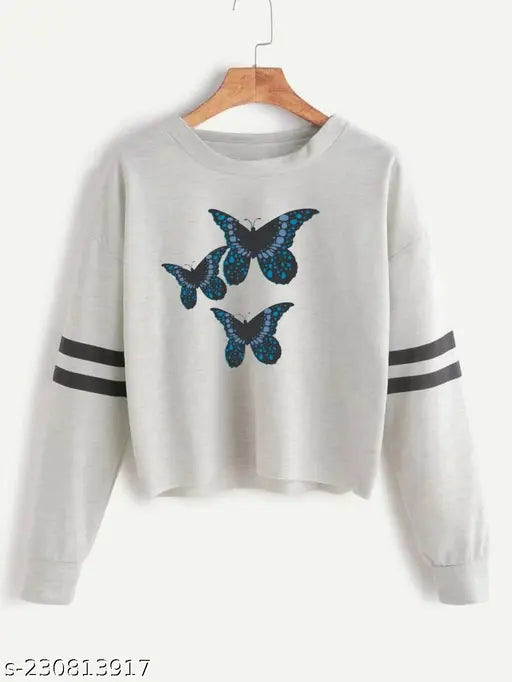 Printed full sleeve round neck cotton blend T-shirt for women and girls (India), ideal for year-round casual wear, stylish design perfect for holiday trends