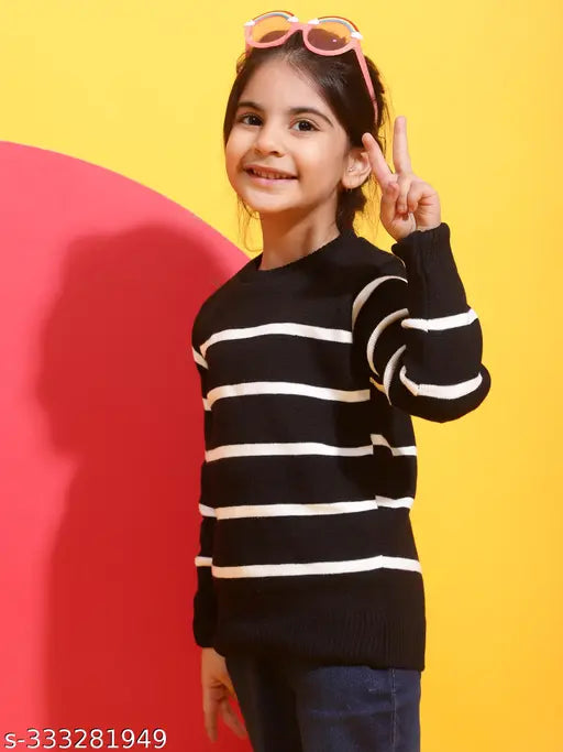 High black acrylic sweater for kids, solid design for winter warmth