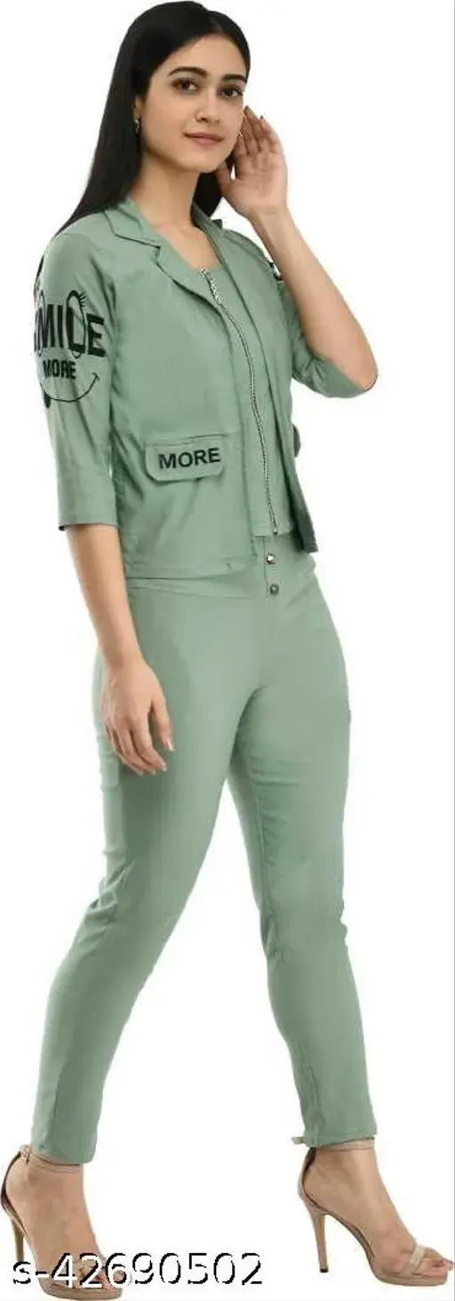 Cotton blend printed three-quarter sleeve jacket and pant jumpsuit set, urban partywear for women in sizes M, L, XL with Indian origin