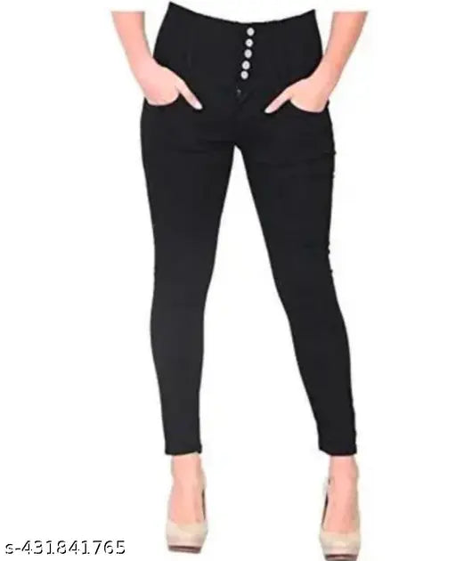 High raise regular women's cotton blend jeans with side taping and slit, sizes 24-36 (India origin)