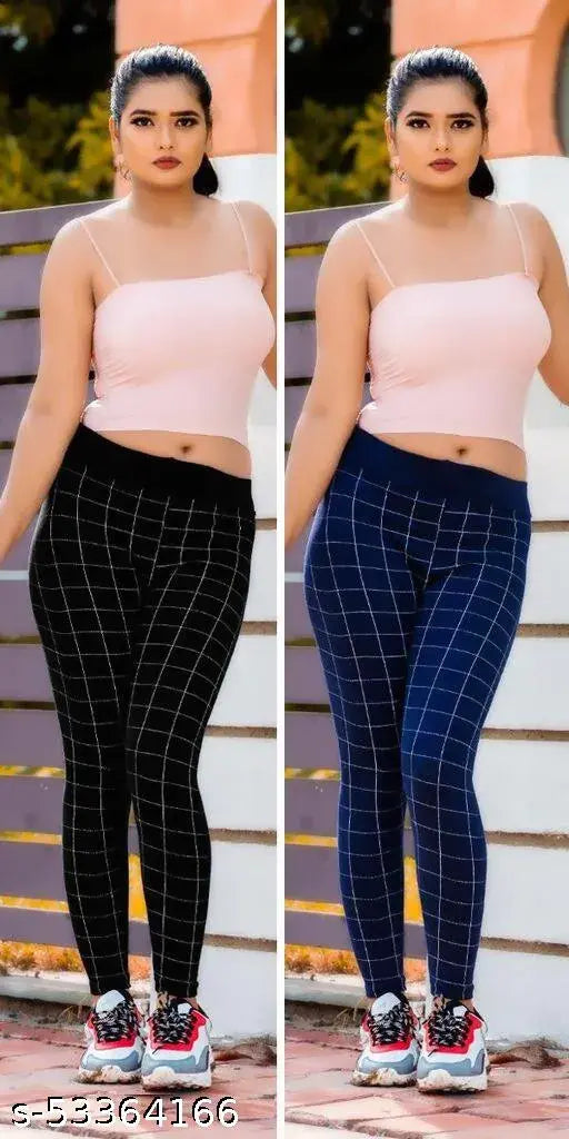 Cotton blend checked KASHIKA JEGGINGS, Indian-made women's fashion essential