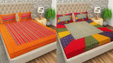 100 Cotton Double Bed Sheet with 2 Pillow Covers, Red & Multi-colored pattern, comfortable bedding.