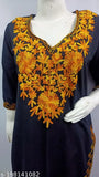 Black wool kurti with yellow kashmiri embroidery