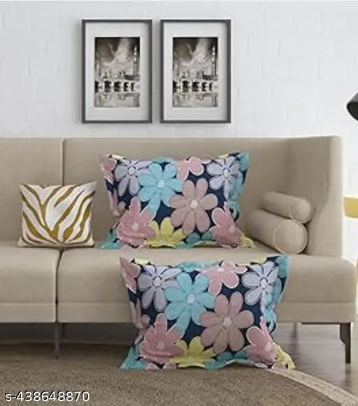 Royal blue & white floral Elastic Fitted Cotton Bedsheet with 2 pillow covers on double bed