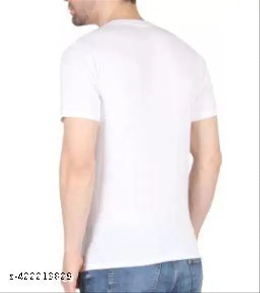 White printed polyester round neck men's t-shirt, short sleeves, Indian origin