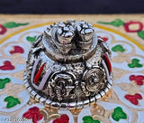Metal Venkateswara Shanku Chakra Namam showpiece for pooja room & car dashboard, Indian-made Balaji Charan decorative item, dimensions: 6cm x 6.5cm x 6cm