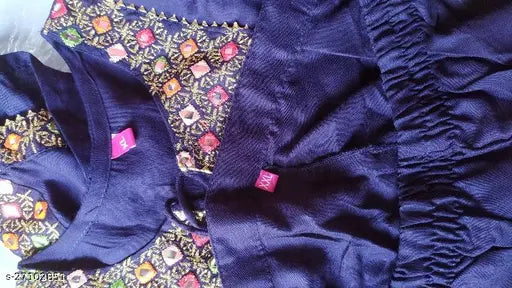 Women's navy blue cotton A-line kurta and pant set with dupatta