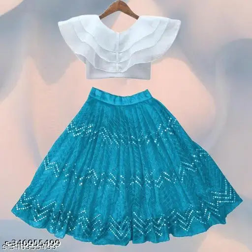Organza & net embroidered lehenga choli for party wear, Indian fashion for kids aged 2-8 years