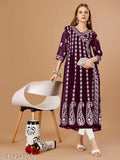 Purple and white long kameez dress, knee-length, embroidered border, flared sleeves