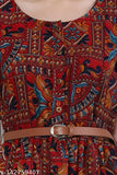 Crepe printed Anarkali kurti, short sleeved, Indian women's fashion in vibrant pattern