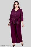 Modern elegance women's crepe western top & bottom set, three-quarter sleeves, shrug included, India origin