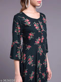 Black rayon women's printed flared kurta