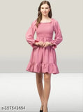 Solid crepe long-sleeve dress, Indian handcrafted fashion for women (S: 36in bust/length, M: 38in bust/36in length, L: 40in bust/36in length)