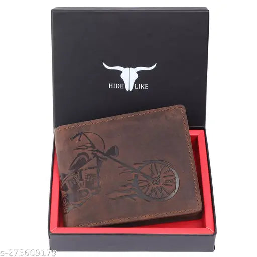 Hide Like RFID protected, genuine leather wallet for men - classic textured design, two compartments, free size (11x9 cm)