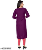 Purple rayon embroidered kurti for office party wear, traditional yet modern design with side slits and three-quarter sleeves, India origin