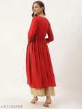 Red rayon festive embroidered woman's dress