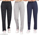 Ladies pyjama pants in various colors and patterns, cotton material