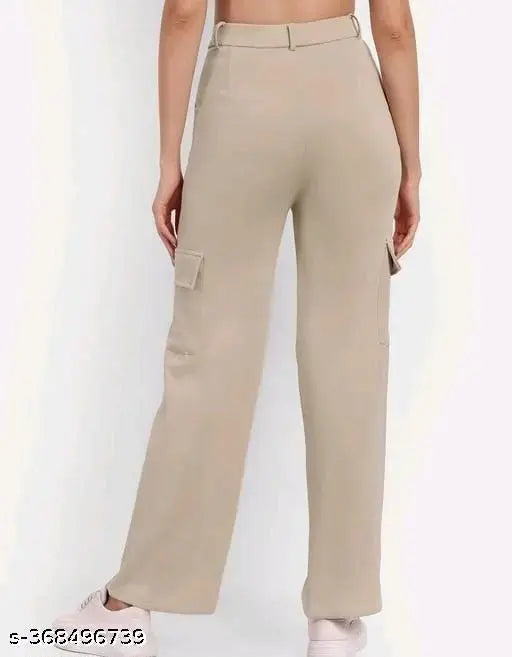 Beige khaki bell bottom pants with four pockets