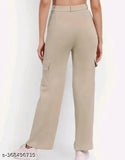 Beige khaki bell bottom pants with four pockets