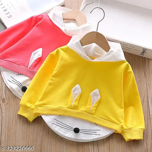 Kids winter wear bunny sweatshirts & hoodies, wool, long sleeves, solid pattern. Suitable for baby boy & girl, winter occasion. Made in India
