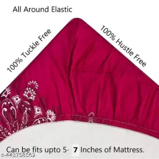 Maroon glace cotton fitted double bedsheet with striped pattern, ideal for summer, made by Kavya Handloom