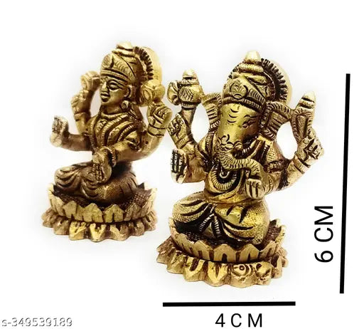Brass Kamal Ganesh Laxmi 400gm decorative Hindu idol, intricately detailed multicolor sculpture from India