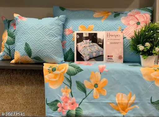 Glace cotton Diwali gift set, 5-piece queen double bedsheet with 2 pillow covers, 180 thread count from India