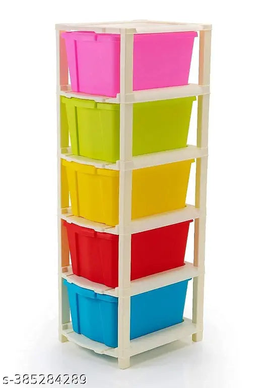 Colorful modular storage organizer, 5 drawers, for home office or parlor
