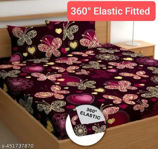 Elastic cotton blend fitted bedsheets, king size, floral print, 240 TC, double bed with all-around elastic, suitable for up to 6" mattress