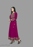 Maroon rayon Anarkali kurti with lace border, printed combo for women's party wear, three-quarter sleeves, M-XXXL sizes available