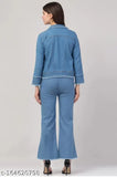 Women's solid denim jacket and jeans, long-sleeved casual wear in S, M, L originating from India