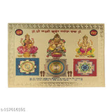 Gold-plated Hawaiyan Vastu Yantra, Laxmi Kuber Ganesh, pocket size (8.5x6cm), for home office worship use, India origin