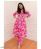 Printed rayon kurti and pant set for women, three-quarter sleeves, Indian ethnic wear for couples