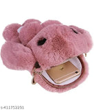 Soft, fluffy pink bunny sling bag with chain strap and smooth zipper closure