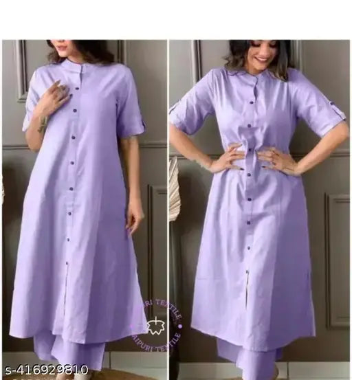 Women's cotton kurti with palazzo set, solid color, three-quarter sleeves, single piece, sizes S to XXL, Indian origin